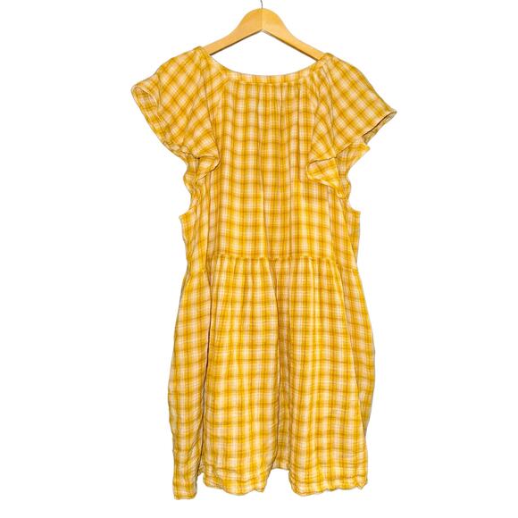 Old Navy Flounce Sleeve Yellow Plaid Mini Swing Dress Women Sz 3X Cotton Cottage - Picture 6 of 11